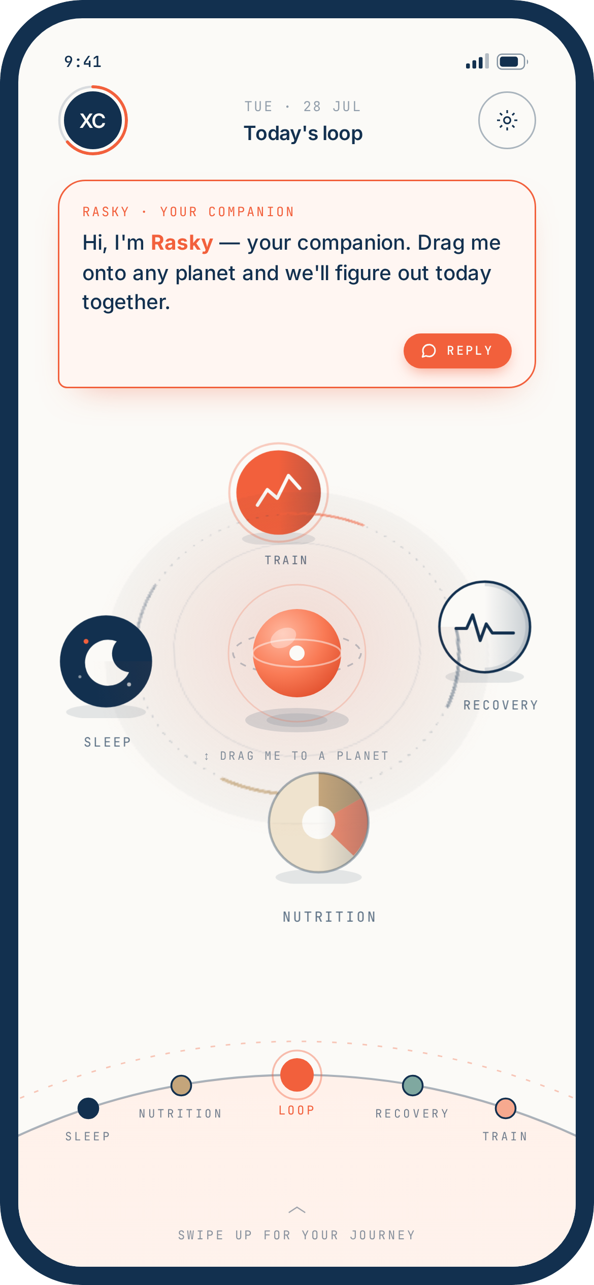 RunRask concept UI — Home — the loop