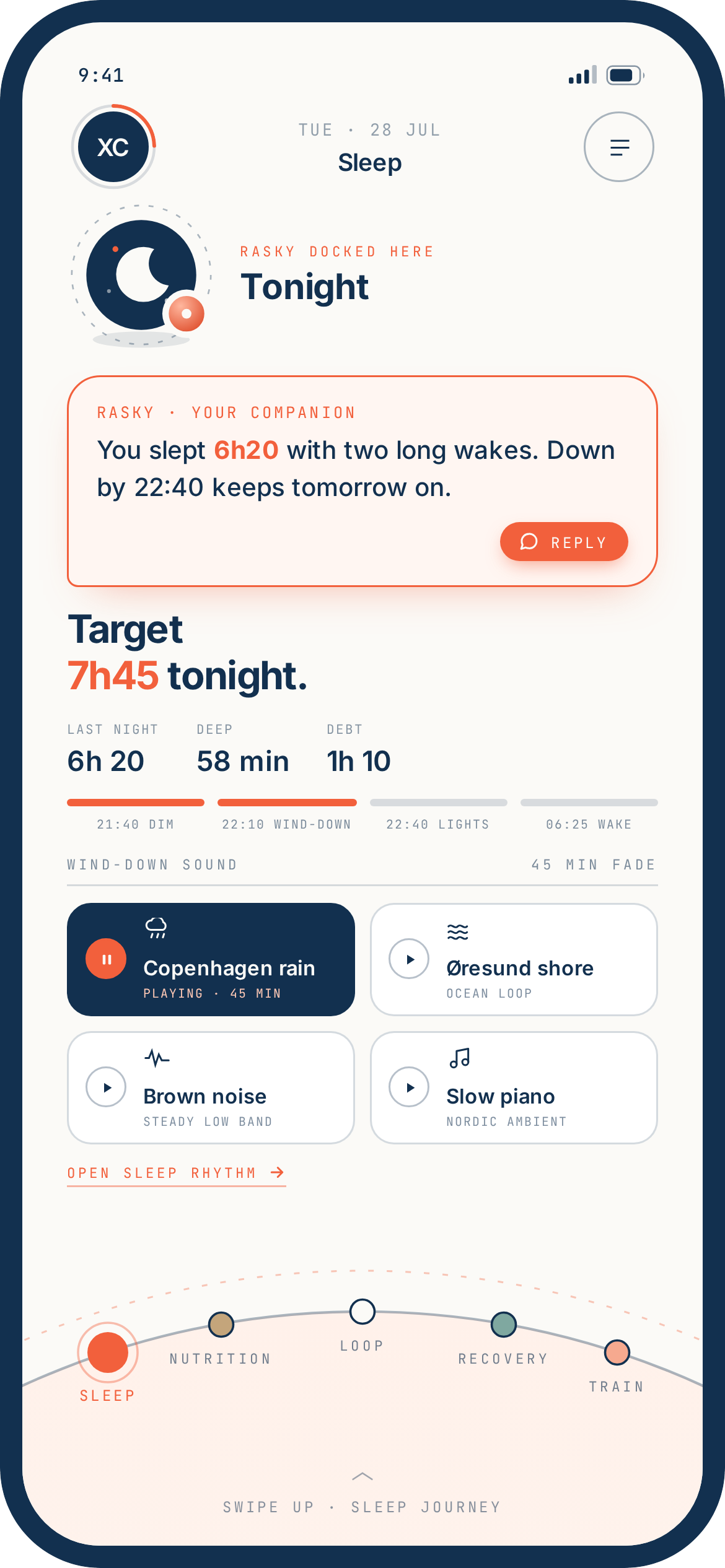 RunRask concept UI — Sleep