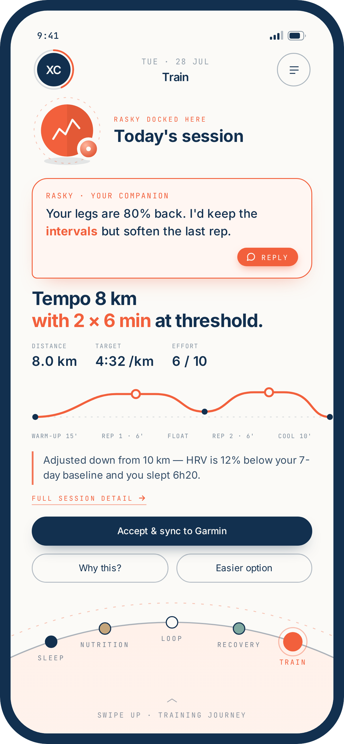 RunRask concept UI — Training
